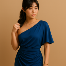 スリムなフィット感とタイムレスなデザインが魅力のエレガントドレス。女性らしさを引き立てる一着。